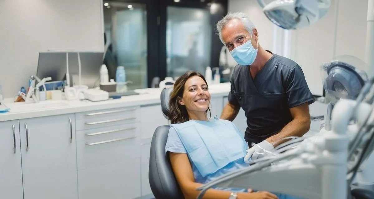 Dentist and smiling patient in a modern dental practice