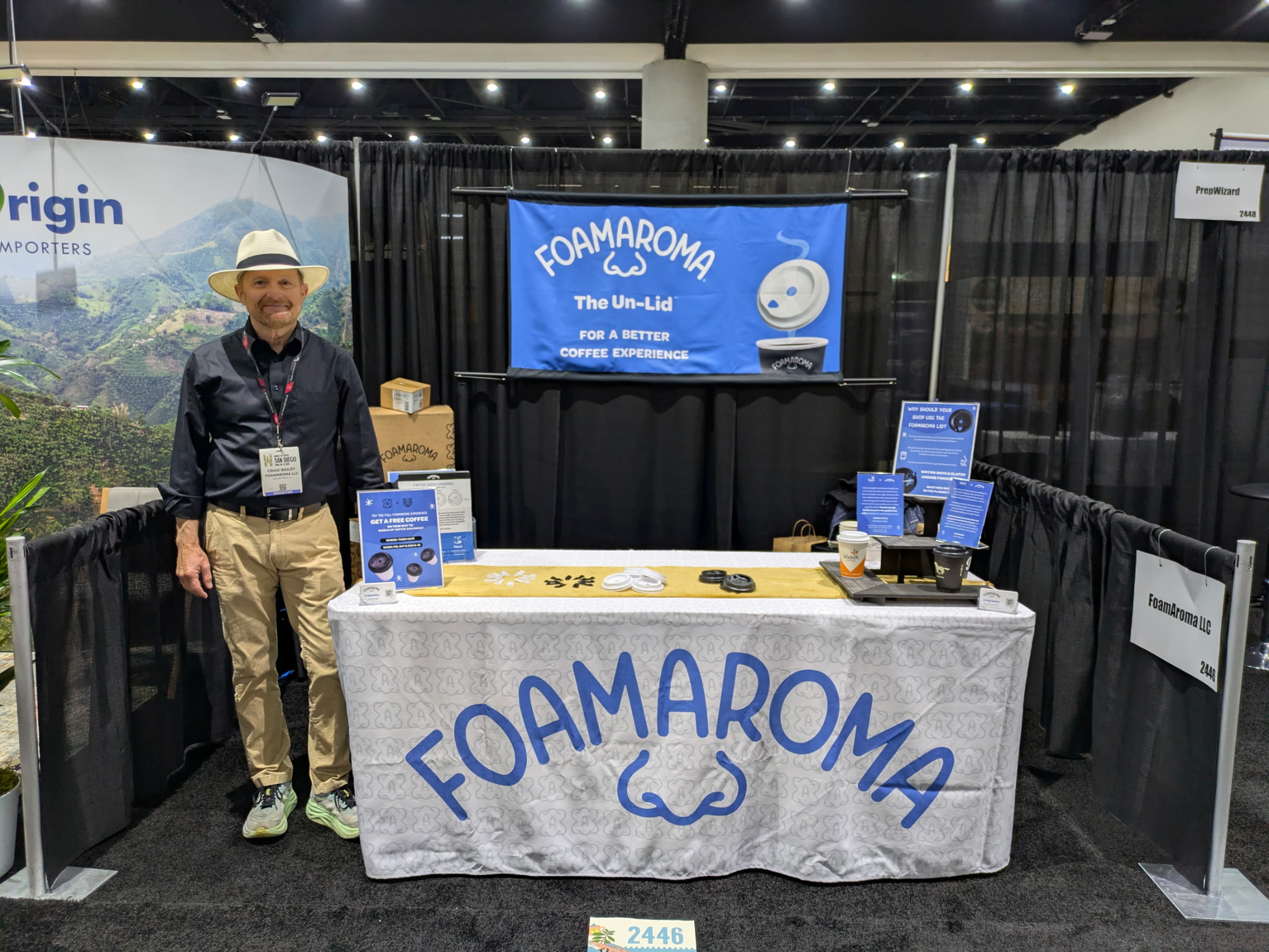 Craig Bailey at the FoamAroma booth at World of Coffee San Diego