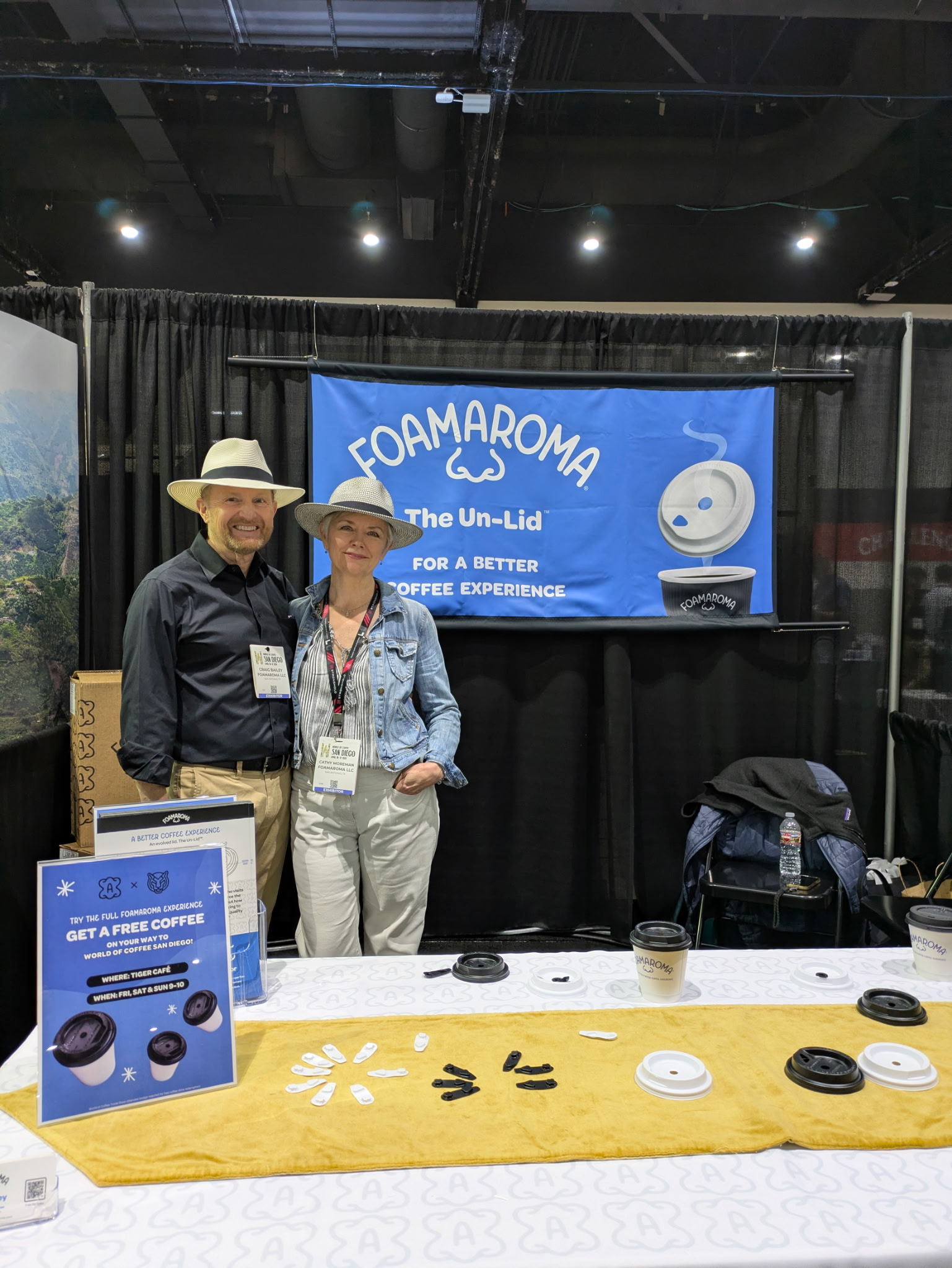 Craig Bailey and Cathy at the FoamAroma booth at World of Coffee San Diego