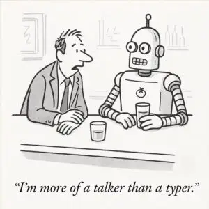 An agent and a bot in a bar